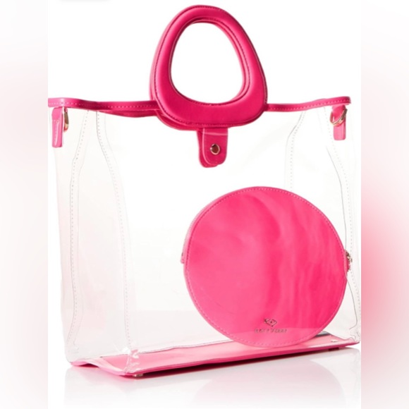 Katy Perry Clear Tote Pink Double Top Handles Jelly Tote With Peace Wristlet - Picture 2 of 11